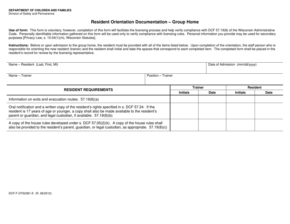 Form DCF-F-CFS2381-E - Fill Out, Sign Online And Download Fillable PDF ...