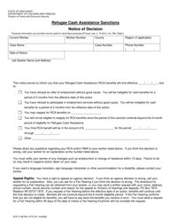 Document preview: Form DCF-F-DETM13770 Refugee Cash Assistance Sanctions - Notice of Decision - Wisconsin