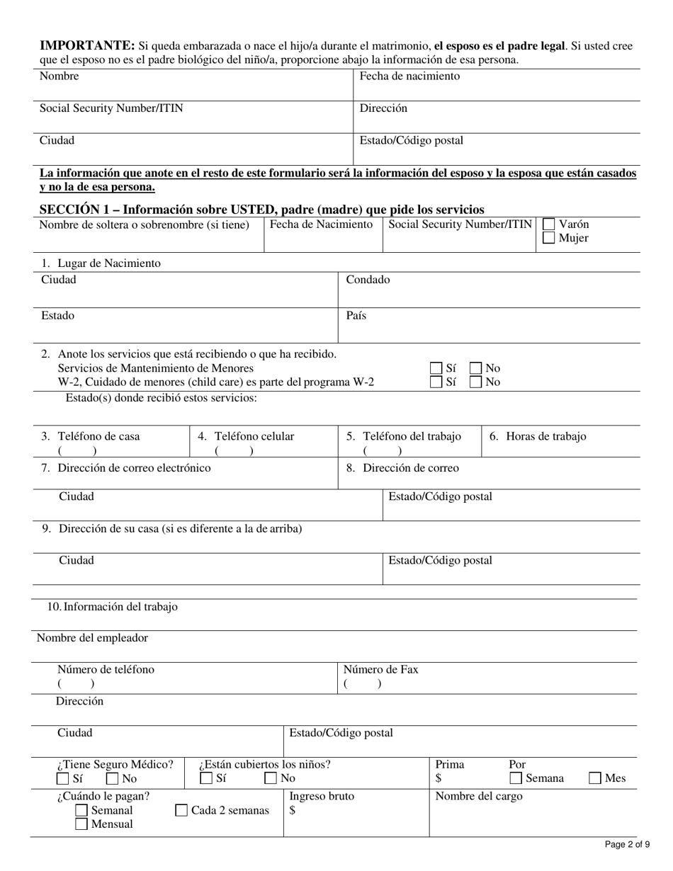 Formulario DCF-F-DWSC11053-S Solicitud De Padres Para Servicios De Mantenimiento De Menores - Wisconsin (Spanish), Page 2