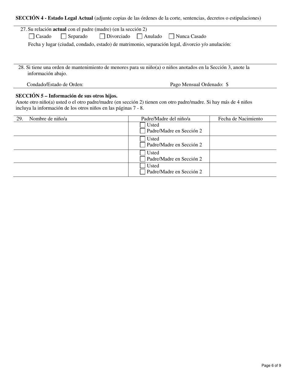 Formulario DCF-F-DWSC11053-S Solicitud De Padres Para Servicios De Mantenimiento De Menores - Wisconsin (Spanish), Page 6
