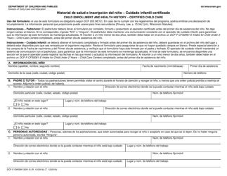 Formulario DCF-F-DWSW13251-S Historial De Salud E Inscripcion Del Nino - Cuidado Infantil Certificado - Wisconsin (Spanish)