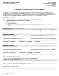 Form DCF-F-CFS0134 Court Report for Centralized Birth Record - Wisconsin