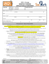 Document preview: 1801 L Garage Monthly Parking Application & Agreement - City of Sacramento, California