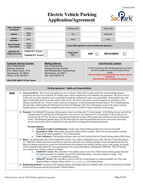 Electric Vehicle Parking Application / Agreement - City of Sacramento, California Download Pdf