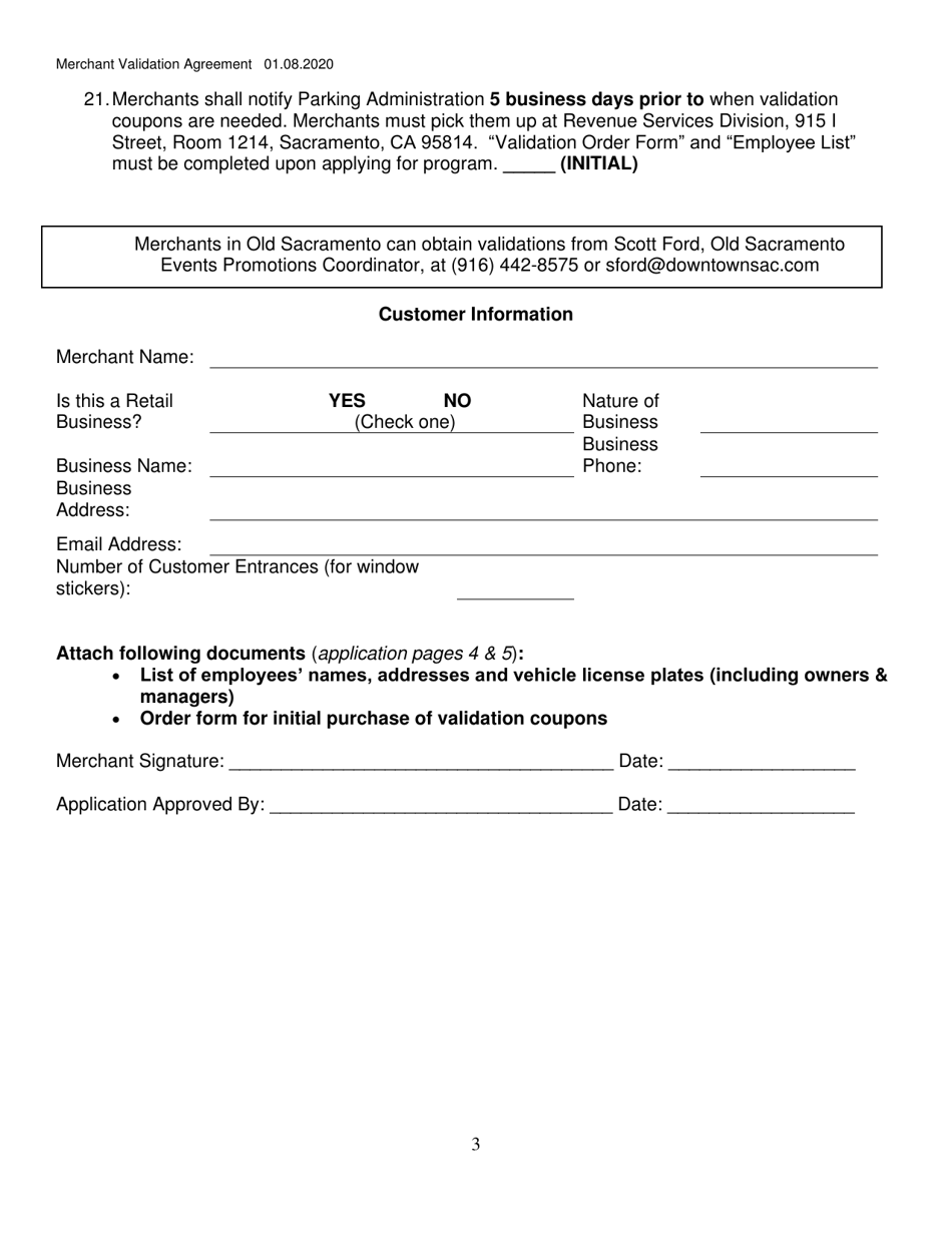 Merchant Validation Coupon Application  Agreement - City of Sacramento, California, Page 3