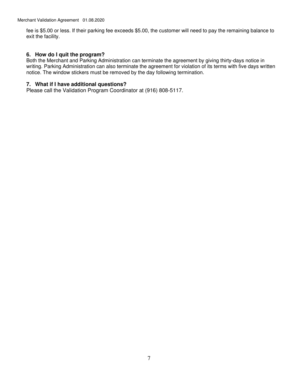 Merchant Validation Coupon Application  Agreement - City of Sacramento, California, Page 7