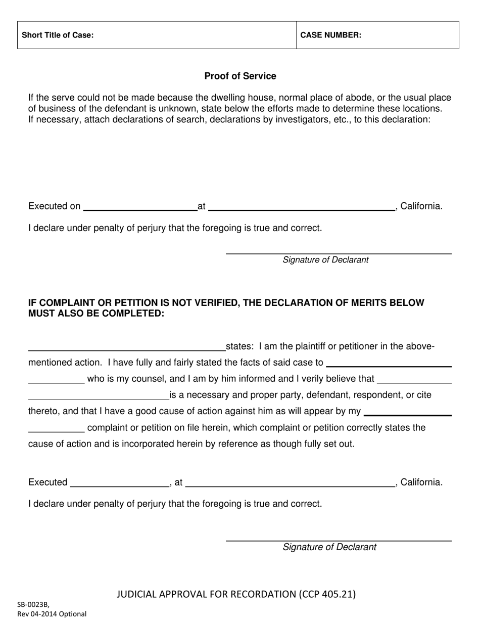 Form SB-0023B Judicial Approval for Recordation (C.c.p. 405.21) - County of San Bernardino, California, Page 2