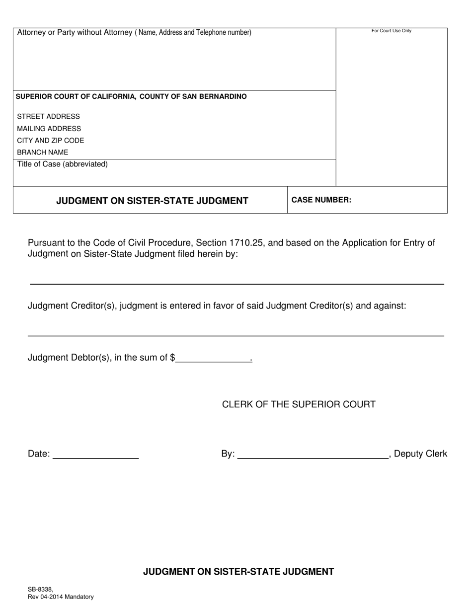 Form SB-8338 - Fill Out, Sign Online And Download Printable PDF, County ...