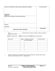 Document preview: Form SB-11292 Petition for Family Visitation - County of San Bernardino, California