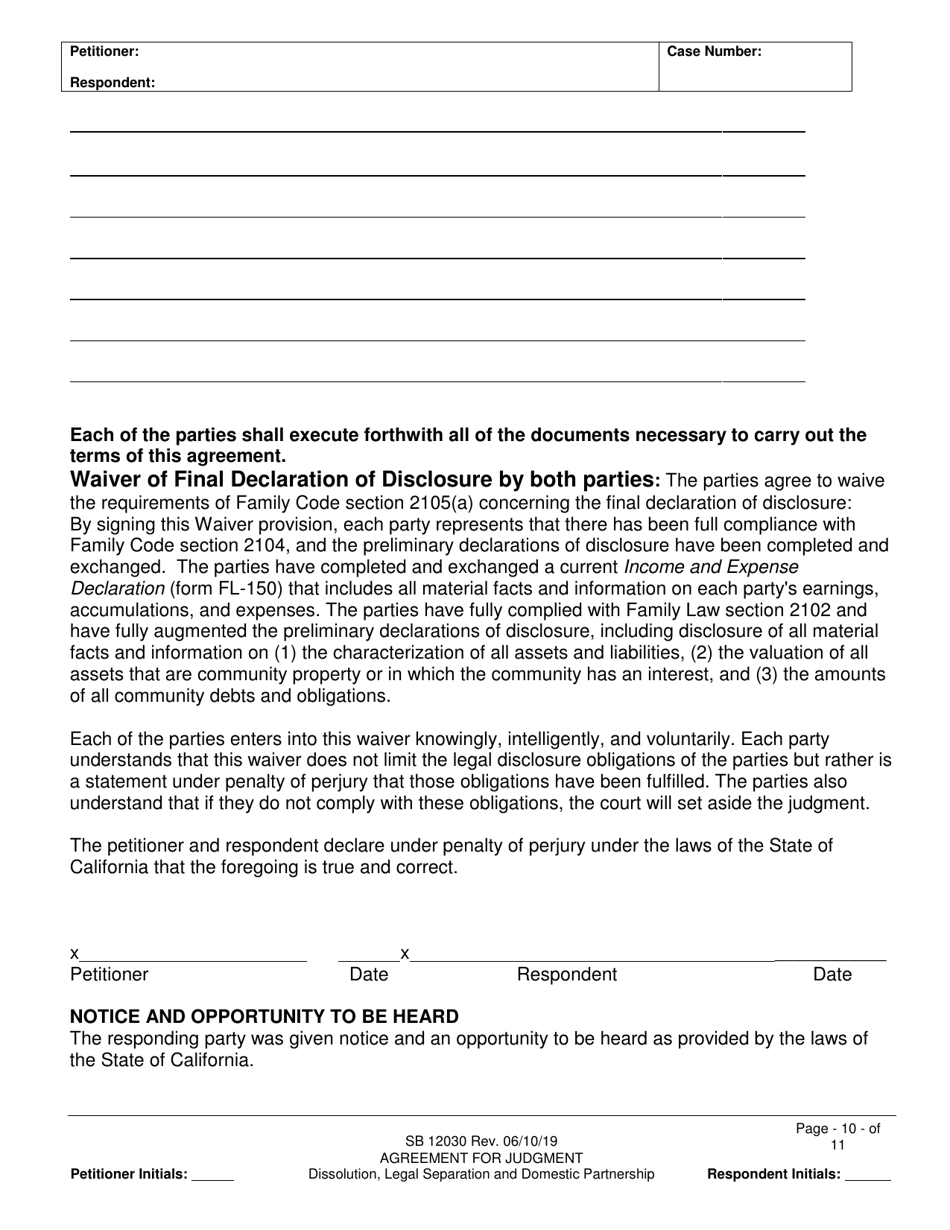 Form SB-12030 Agreement for Judgment (With Children) - County of San Bernardino, California, Page 10
