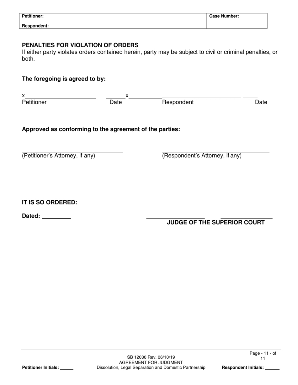 Form SB-12030 Agreement for Judgment (With Children) - County of San Bernardino, California, Page 11