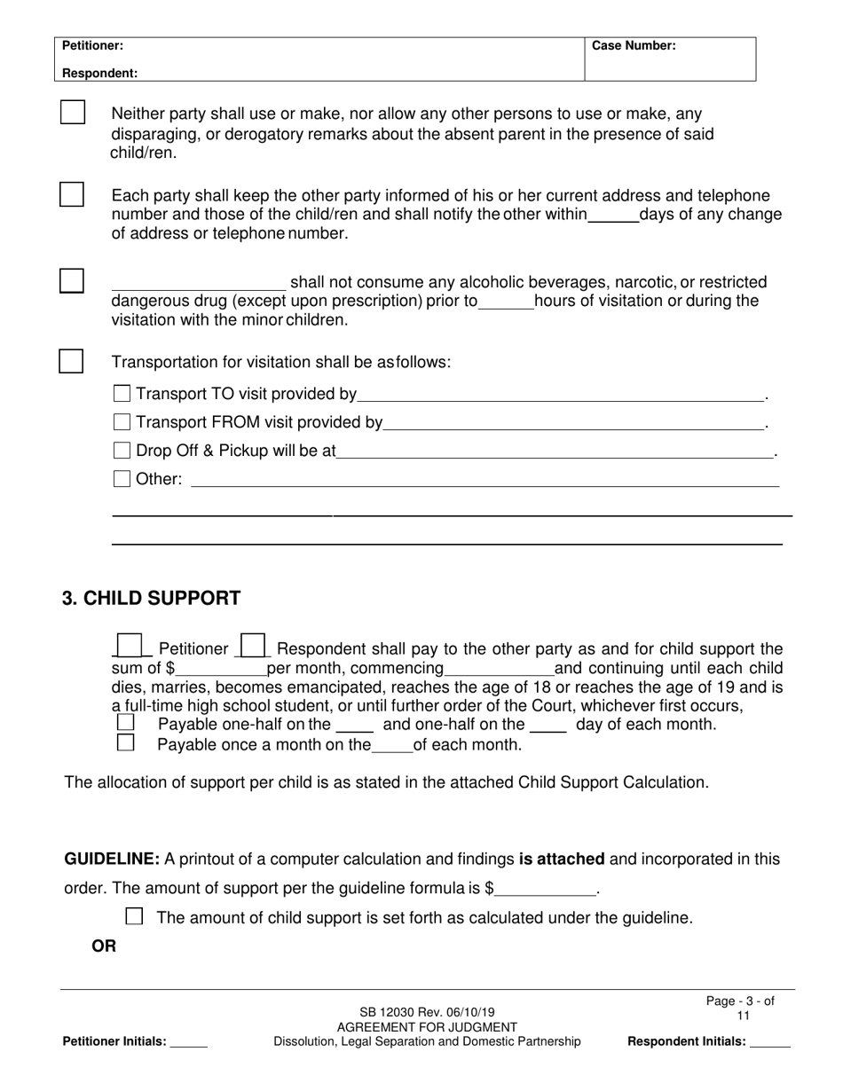 Form SB-12030 Agreement for Judgment (With Children) - County of San Bernardino, California, Page 3