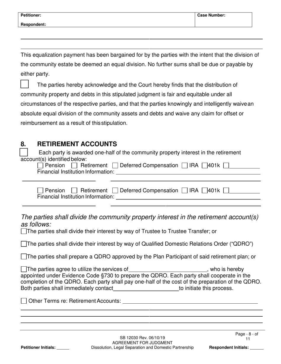 Form SB-12030 Agreement for Judgment (With Children) - County of San Bernardino, California, Page 8