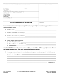 Document preview: Form 13-21909-360 Petition for Birth Record Information - County of San Bernardino, California