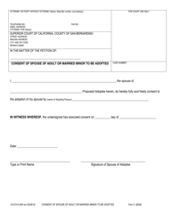 Document preview: Form 13-21913-360 Consent of Spouse of Adult or Married Minor to Be Adopted - County of San Bernardino, California