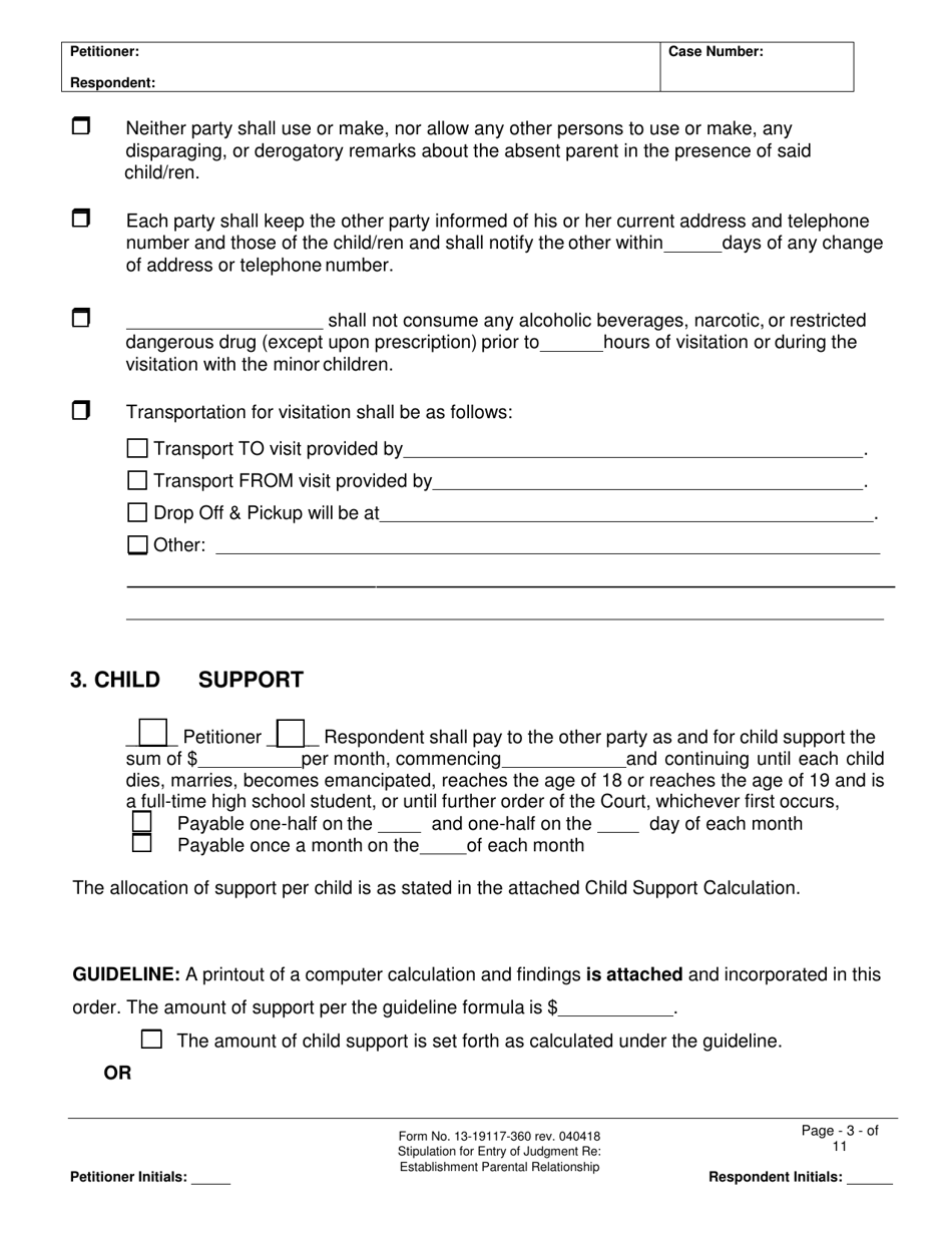 Form 13-19117-360 Stipulation for Entry of Judgment Re: Establishment of Parentage - County of San Bernardino, California, Page 4
