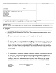 Document preview: Form SB-9005 Application for Order for Publication of Citation (Adoption) - County of San Bernardino, California