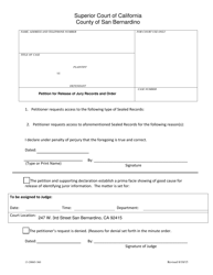 Document preview: Form 13-20065-360 Petition for Release of Jury Records and Order - County of San Bernardino, California