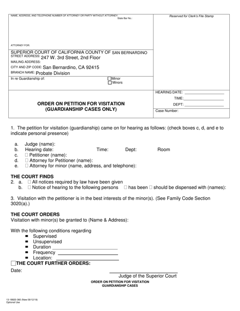 Form 13-18820-360 Order on Petition for Visitation (Guardianship Cases Only) - County of San Bernardino, California