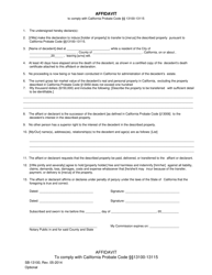 Document preview: Form SB-13100 Affidavit to Comply With California Probate Code 13100-13115 - County of San Bernardino, California
