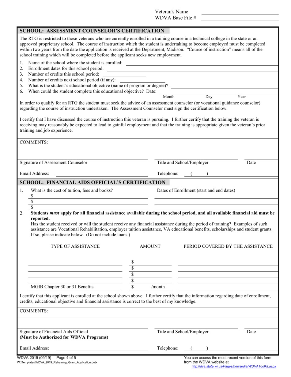 Form WDVA2019 Retraining Grant Application - Wisconsin, Page 4