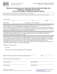 Document preview: Form WDVA1042 Request for Release of Military Separation Records and Personal Information to the County or Tribal Veterans Service Office - Wisconsin