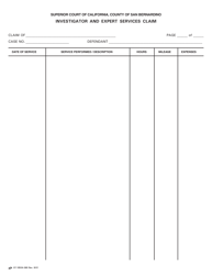 Document preview: Form 07-18534-360 Investigator and Expert Services Claim - County of San Bernardino, California