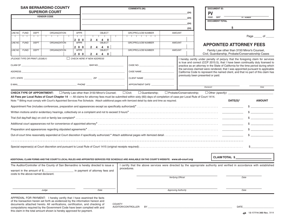 Form 13-17714-360 Appointed Attorney Fees - County of San Bernardino, California, Page 1