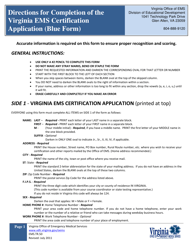 Form EMS.TR.50 Directions for Completion of the Virginia EMS Certification Application (Blue Form) - Virginia