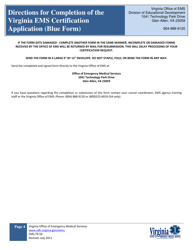 Form EMS.TR.50 Directions for Completion of the Virginia EMS Certification Application (Blue Form) - Virginia, Page 4