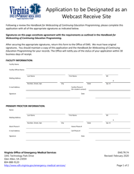 Form EMS.TR.74 Application to Be Designated as an Webcast Receive Site - Virginia