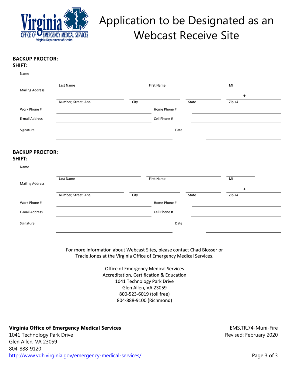 Form EMS.TR.74-MUNI-FIRE Application to Be Designated as an Webcast Receive Site - Virginia, Page 3