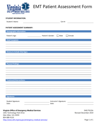 Form EMS.TR.05A Emt Patient Assessment Form - Virginia