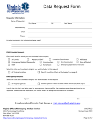 Form EMS.TR.62 Data Request Form - Virginia