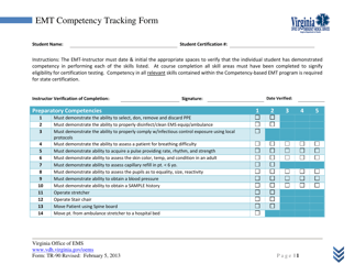 Form TR-90 Emt Competency Tracking Form - Virginia