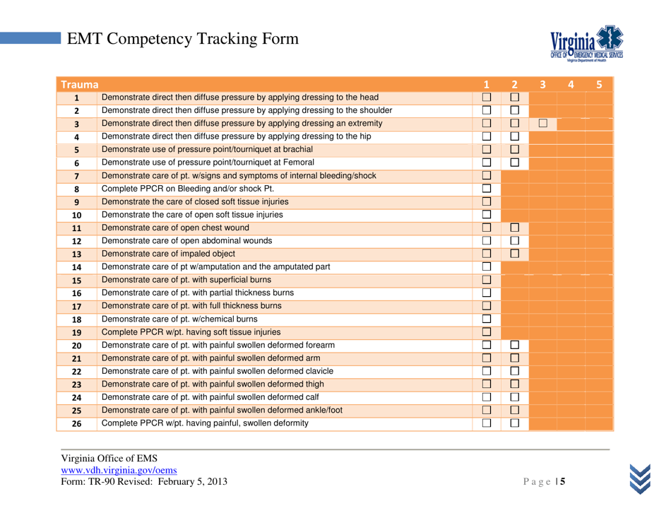 Form TR-90 Emt Competency Tracking Form - Virginia, Page 5