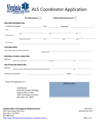 Form EMS.TR.31 Als Coordinator Application - Virginia