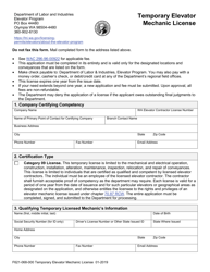 Document preview: Form F621-068-000 Temporary Elevator Mechanic License - Washington