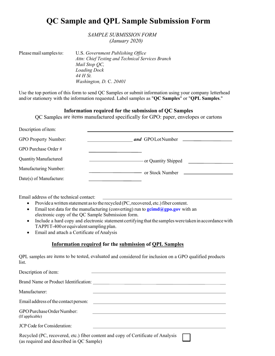 Qc Sample and Qpl Sample Submission Form, Page 1