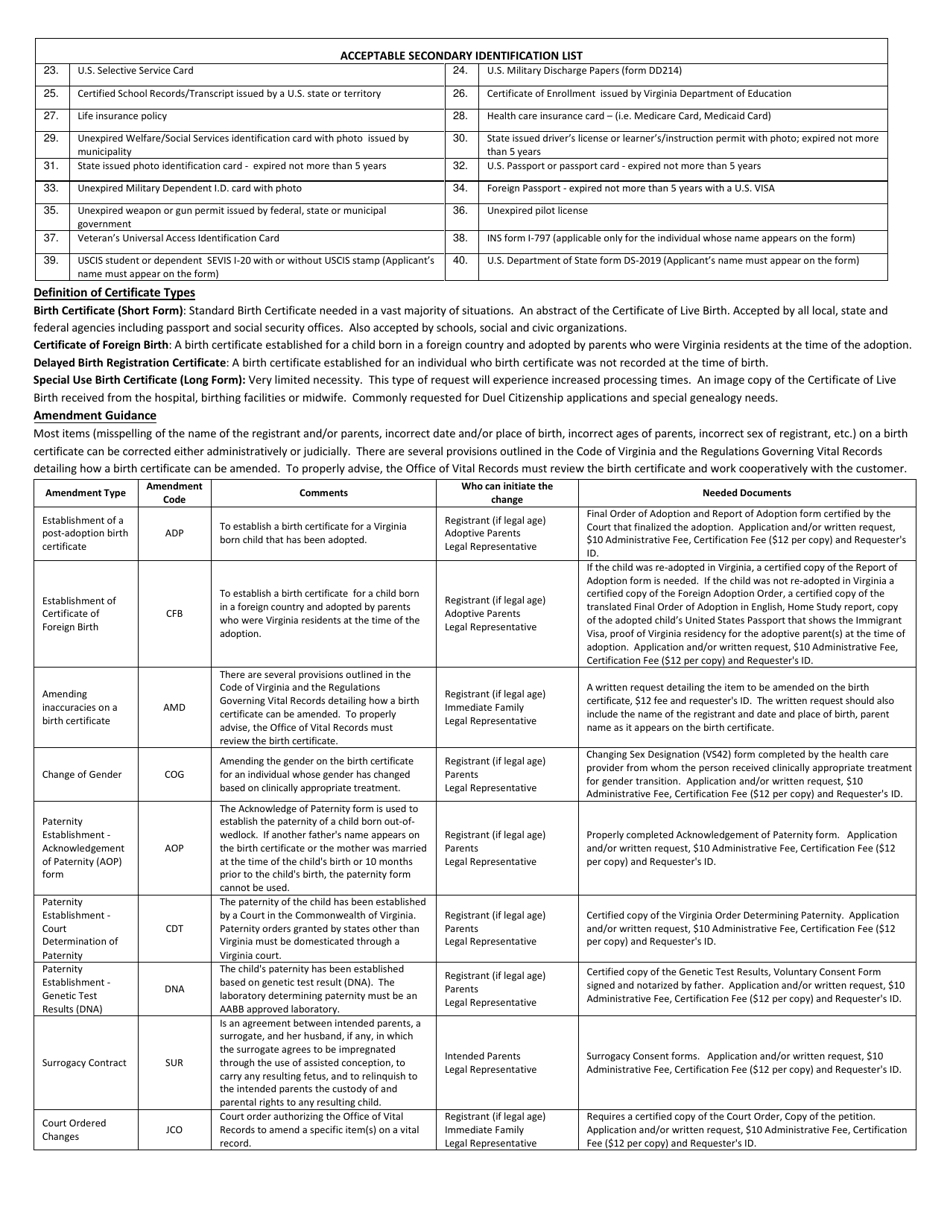 Form VS6B Application for Certification of a Birth Record - Virginia, Page 2