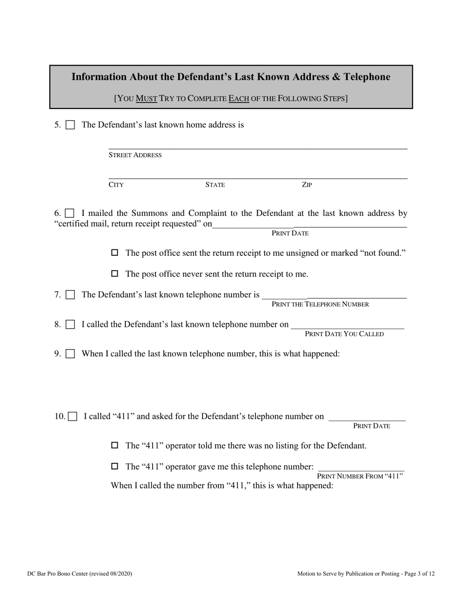 Motion to Serve by Publication or Posting - Washington, D.C., Page 3