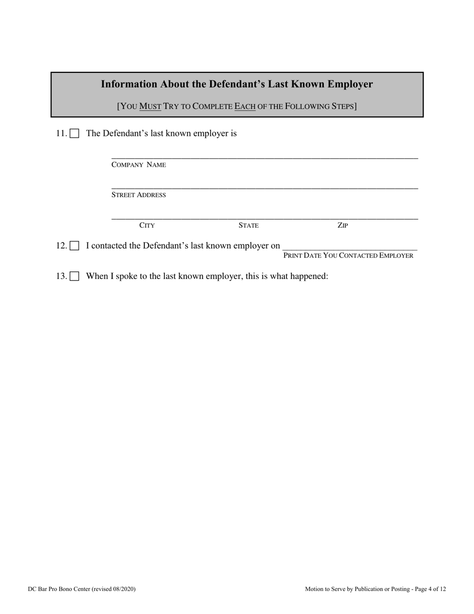 Motion to Serve by Publication or Posting - Washington, D.C., Page 4