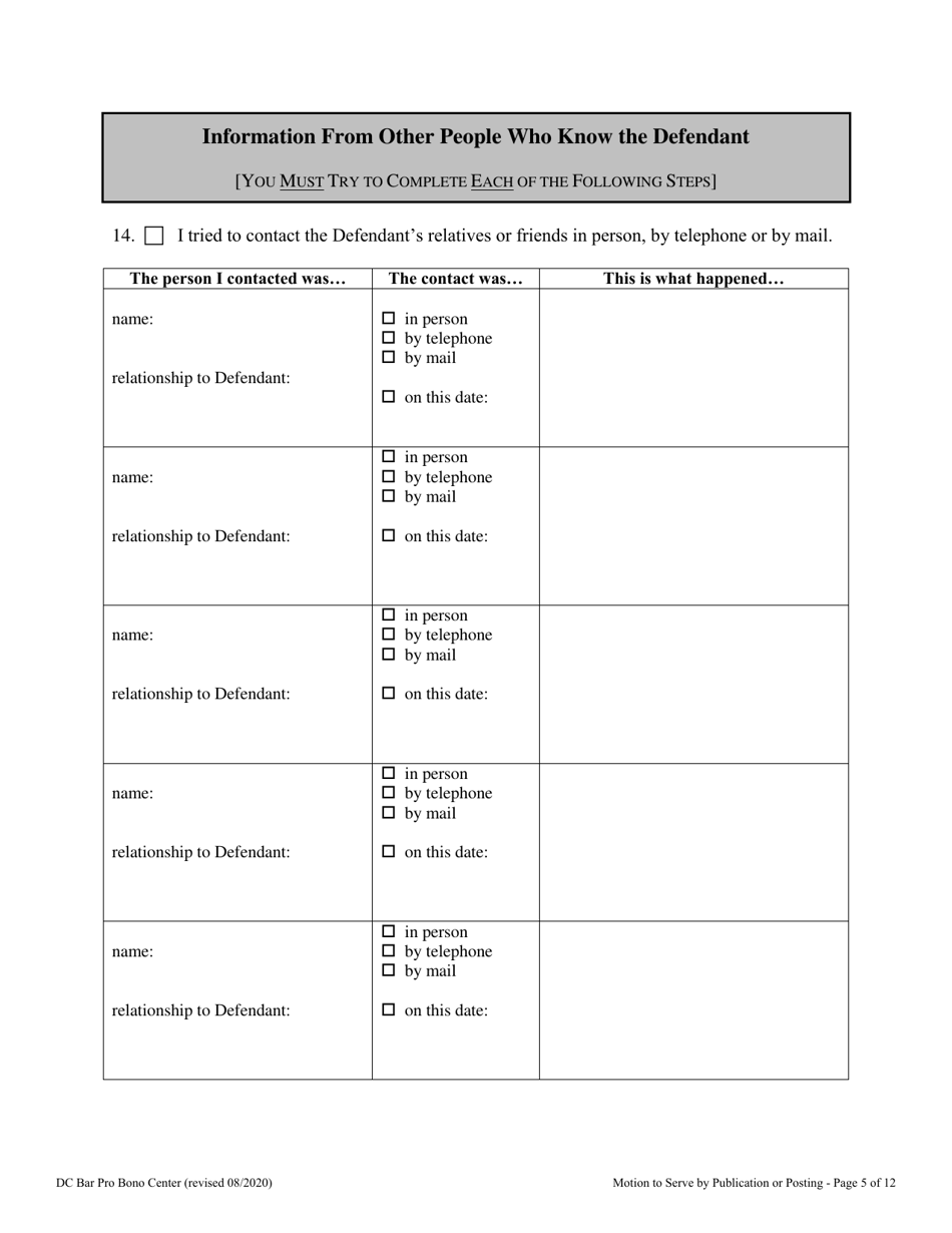 Motion to Serve by Publication or Posting - Washington, D.C., Page 5