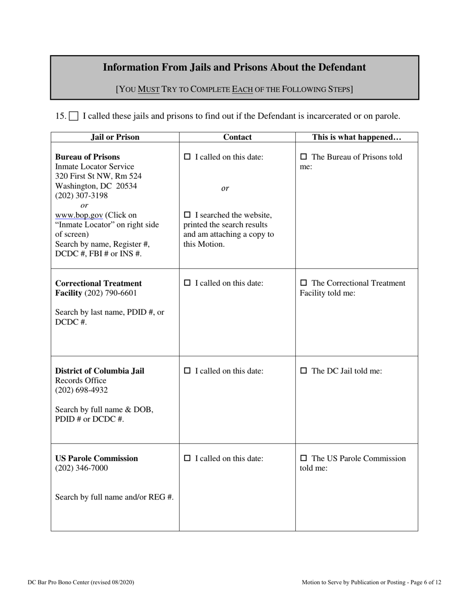 Motion to Serve by Publication or Posting - Washington, D.C., Page 6