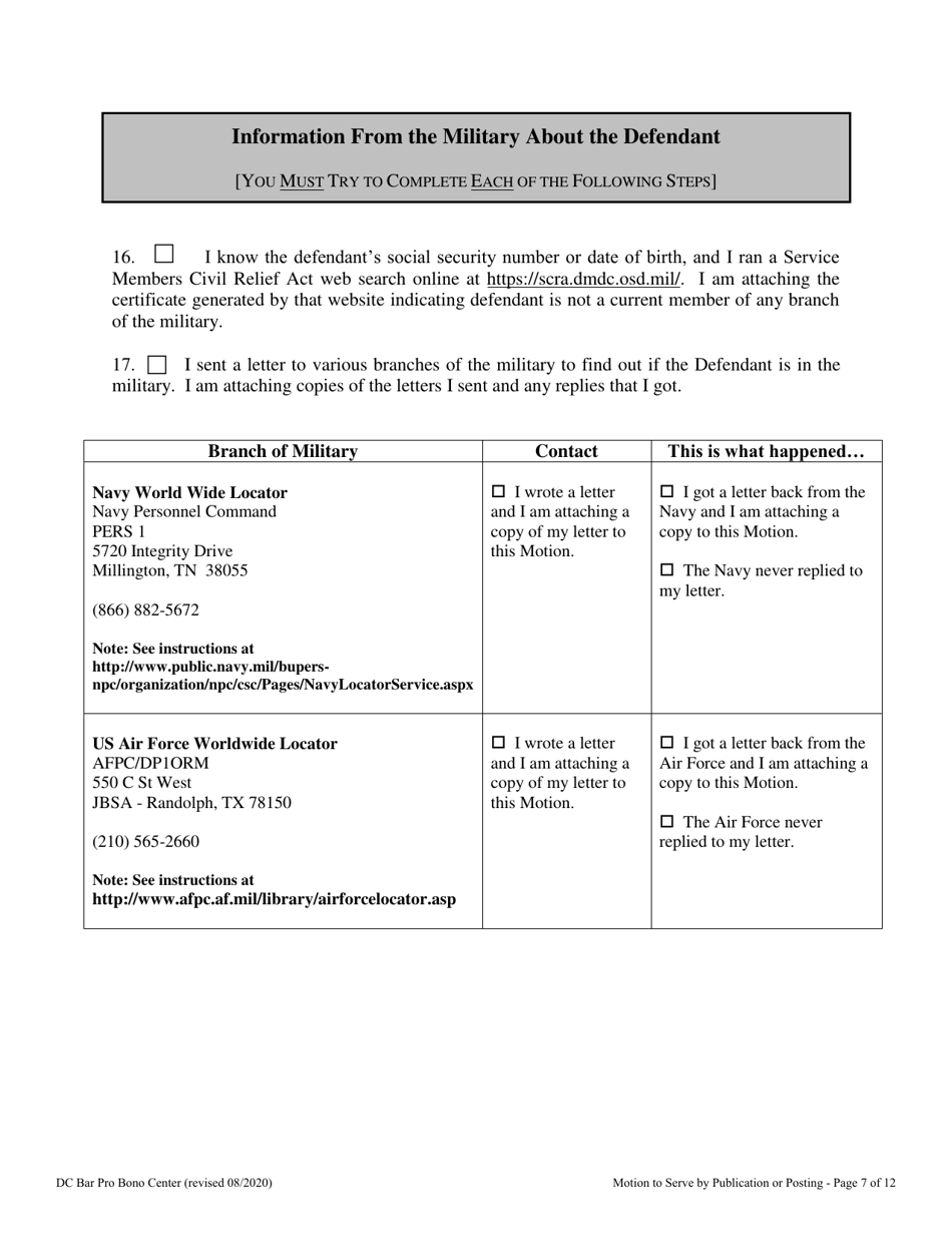 Motion to Serve by Publication or Posting - Washington, D.C., Page 7