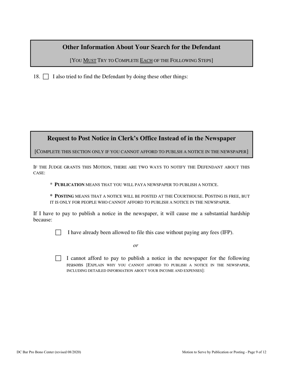 Motion to Serve by Publication or Posting - Washington, D.C., Page 9