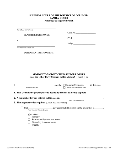 Document preview: Motion to Modify Child Support Order - Washington, D.C.