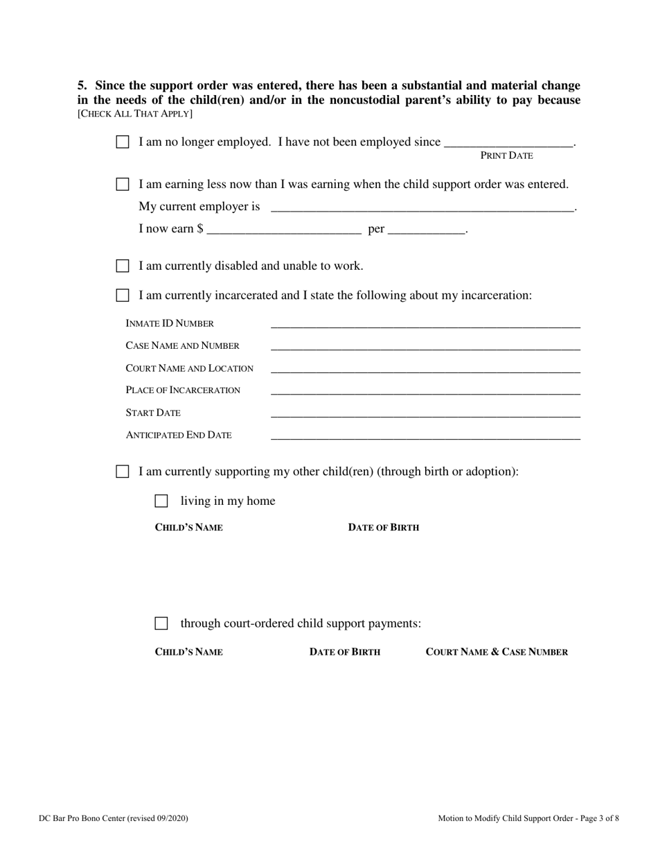 Washington d c motion to modify child support order fill out sign