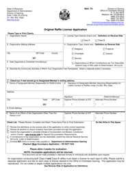 Form DOA-11629 Original Raffle License Application - Wisconsin