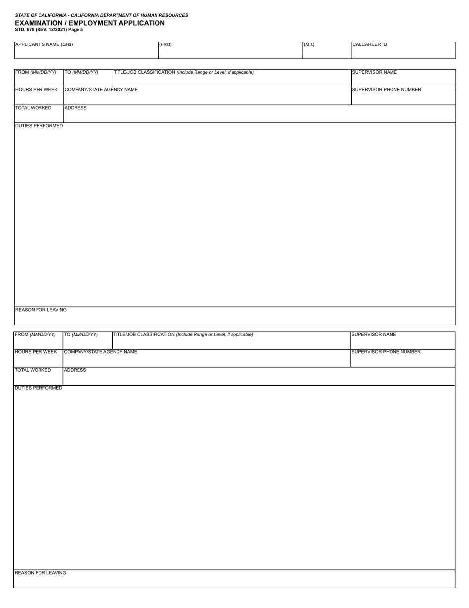 Form STD.678 Examination / Employment Application - California, Page 5